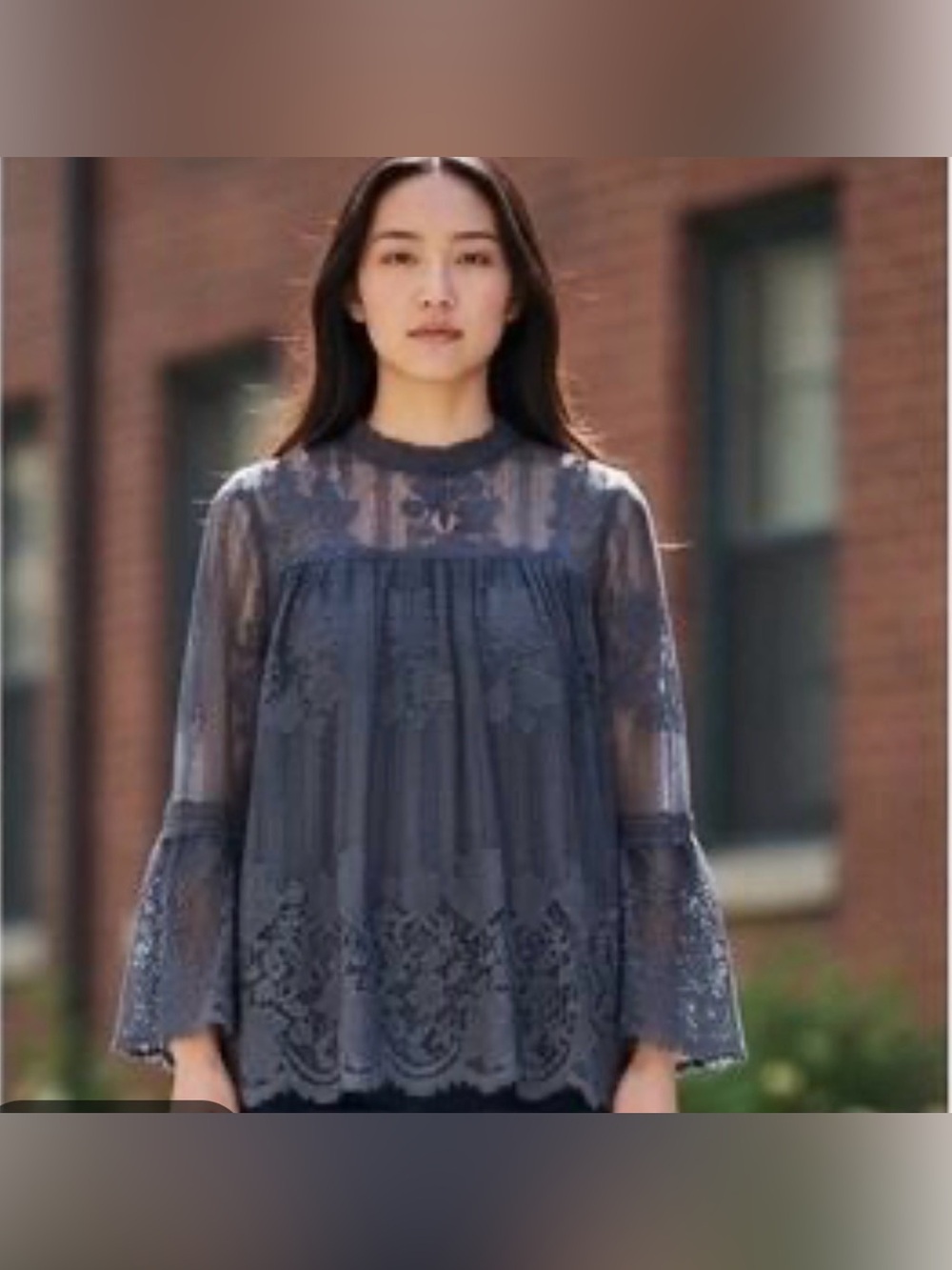 Miss Chievous Black Sheer Floral Lace Victorian Whimsigoth Bell Sleeve Blouse L